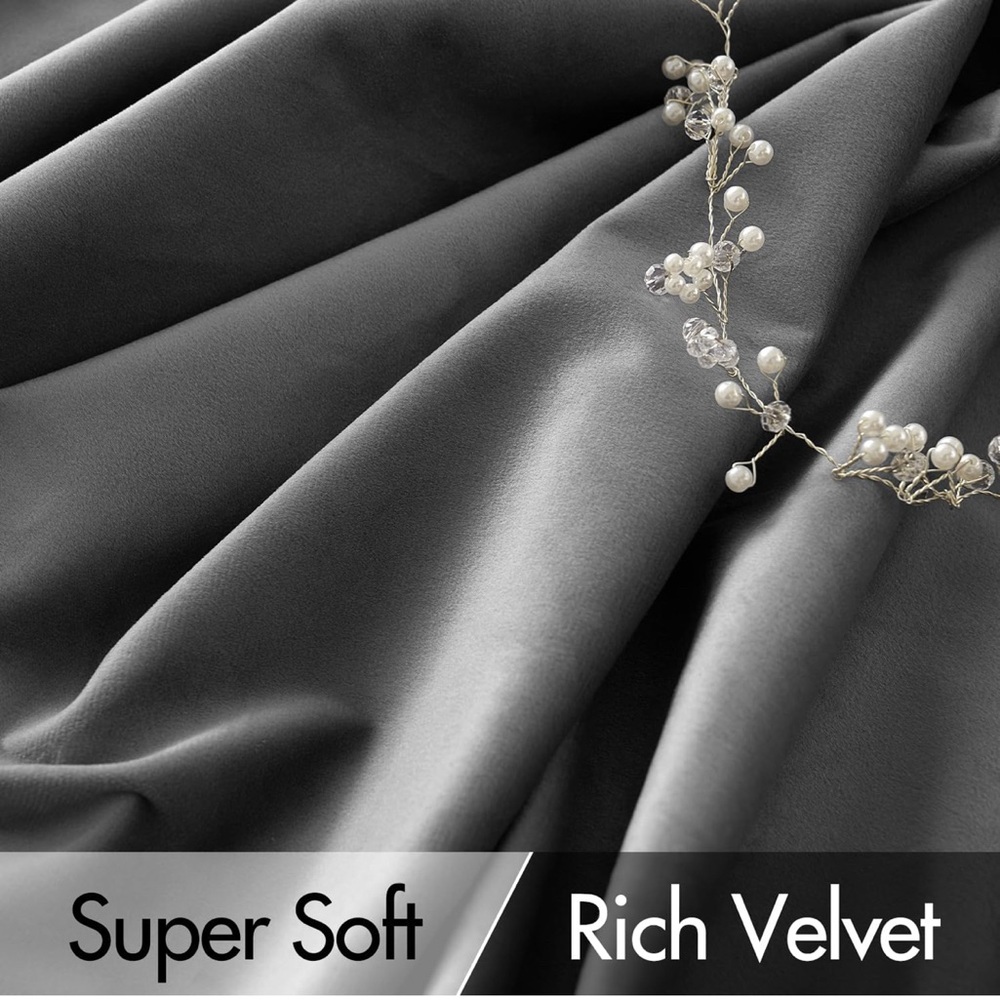 Luxurious Gray Velvet 96” 2 Panels Pinch Pleated Super Soft Back Tab Rod Pocket - Picture 5 of 9